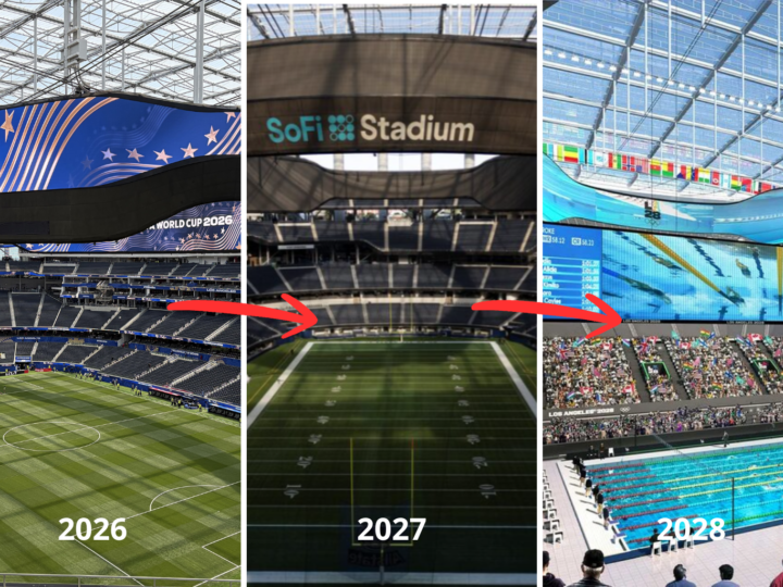 El estadio camaleónico: el estadio que fue sede del Mundial 2026, recibirá el Super Bowl en 2027 y en 2028 se transformará en un mega natatorio para los Juegos Olímpicos